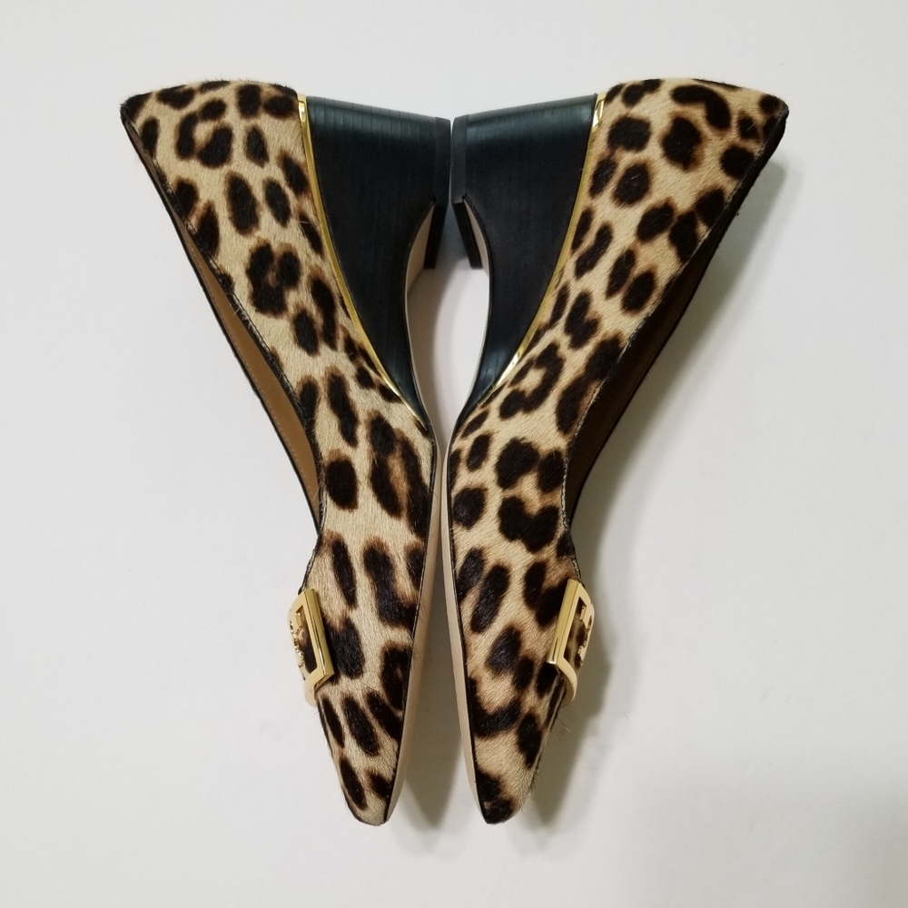 NWOB Tory Burch Gigi Calf-Hair Leopard Wedge Pumps Size 9 $348 - Picture 12 of 16